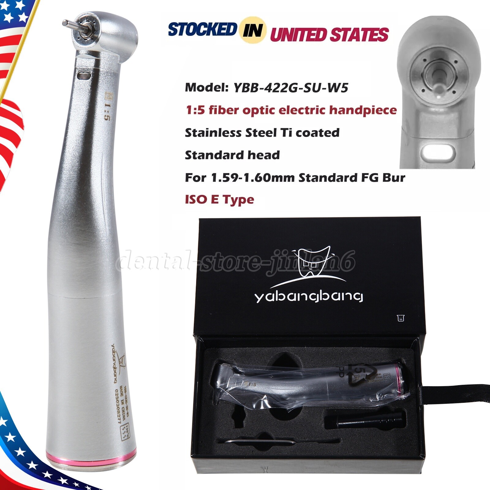 Dental 1:5 Increasing Contra Angle Optic LED Handpiece Fit for Electric Motor sk