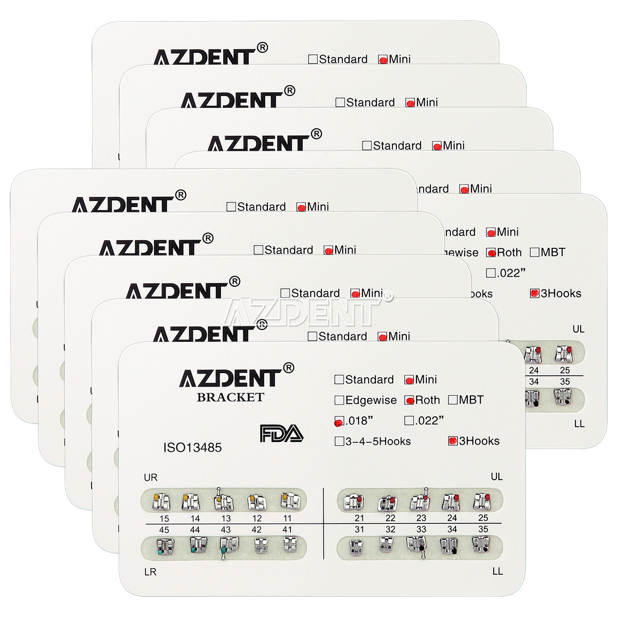 50X Dental Orthodontic Brackets Braces Mini Standard Roth MBT .018 .022 AZDENT
