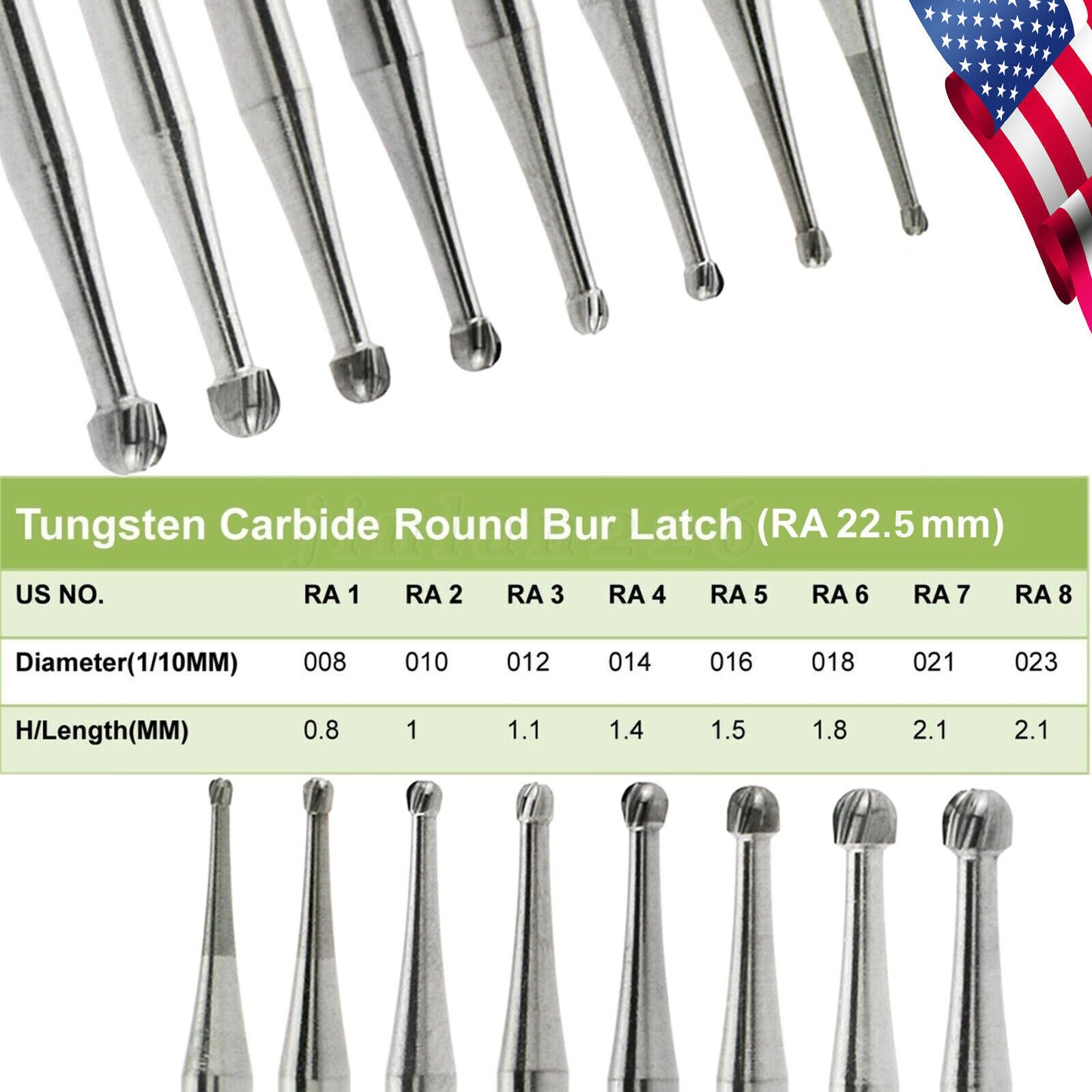 Dental Tungsten Steel Carbide Round Burs RA for Slow Low Speed Handpiece