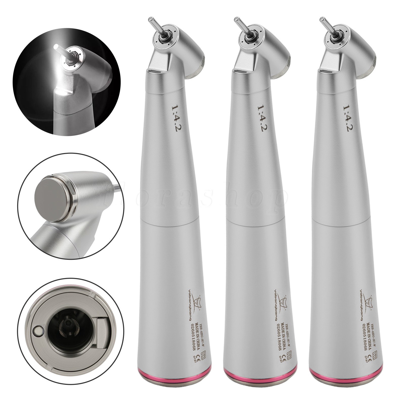 3* Dental 1:4.2 45° LED Surgical Handpiece Internal 4 Water Spray Push Button