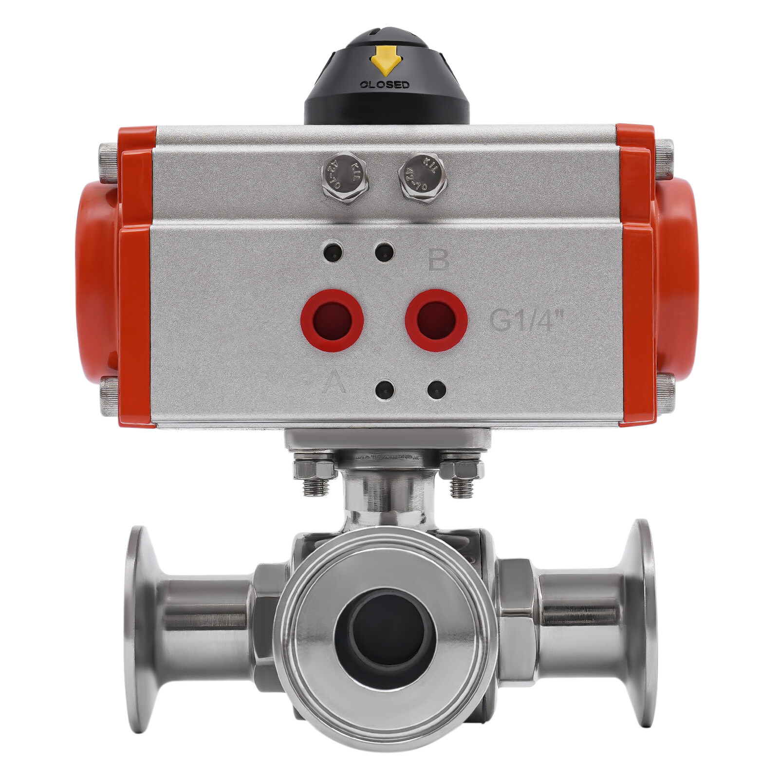 Three way L-port Tri-Clamp Pneumatic Ball Valve 1″ Sanitary Stainless 304 NEW