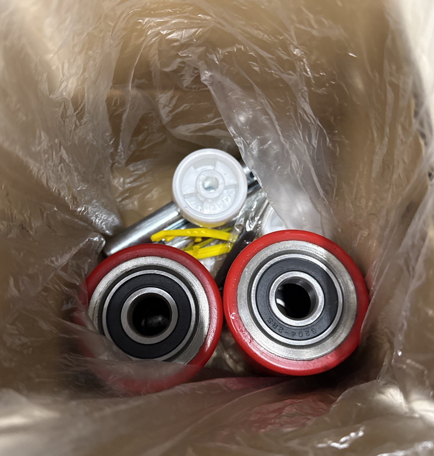 Pallet Jack/Truck Load Wheels Full Set with Axles and Rollers 3″ x 3.75″ Red