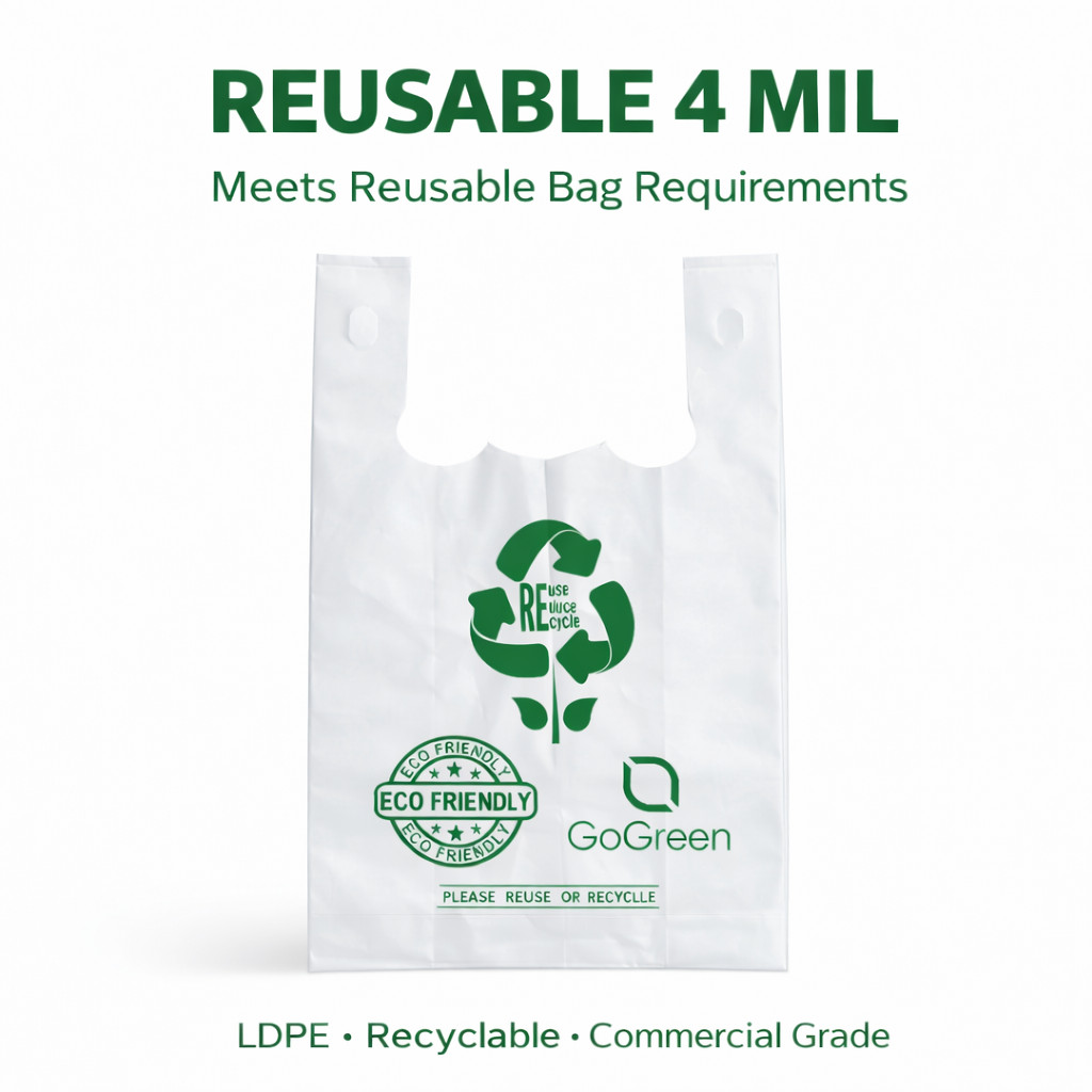 Extra Heavy Duty 1/6 21 x 6.5 x 11.5 4.0 mil T-Shirt Plastic Grocery Shopp Bags