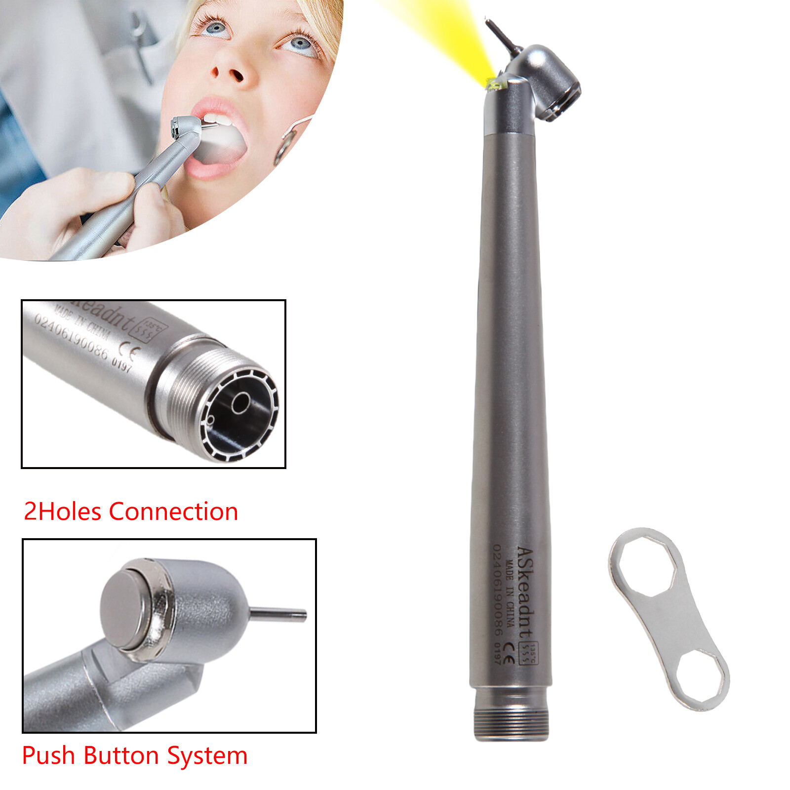 45 Degree LED E-generator Dental High Speed Handpiece Push 2 Hole for NSK AC2