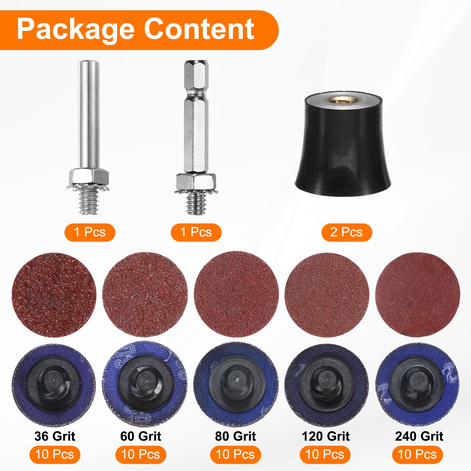 54pcs Quick Change Discs 1″ Roll Lock Sanding Discs 36/60/80/120/240 Grits