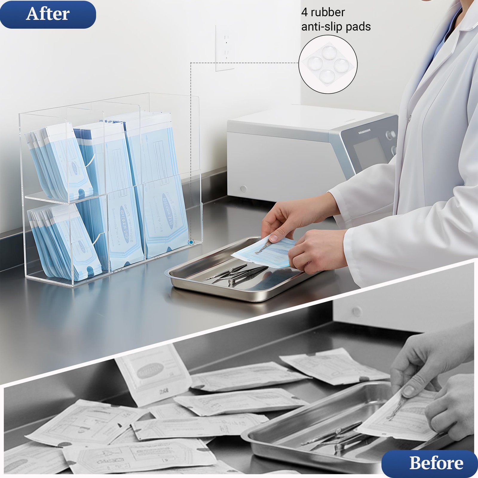 Aphbrada Acrylic Sterilization Pouches Organizer Holder with 4 Divided Compar…