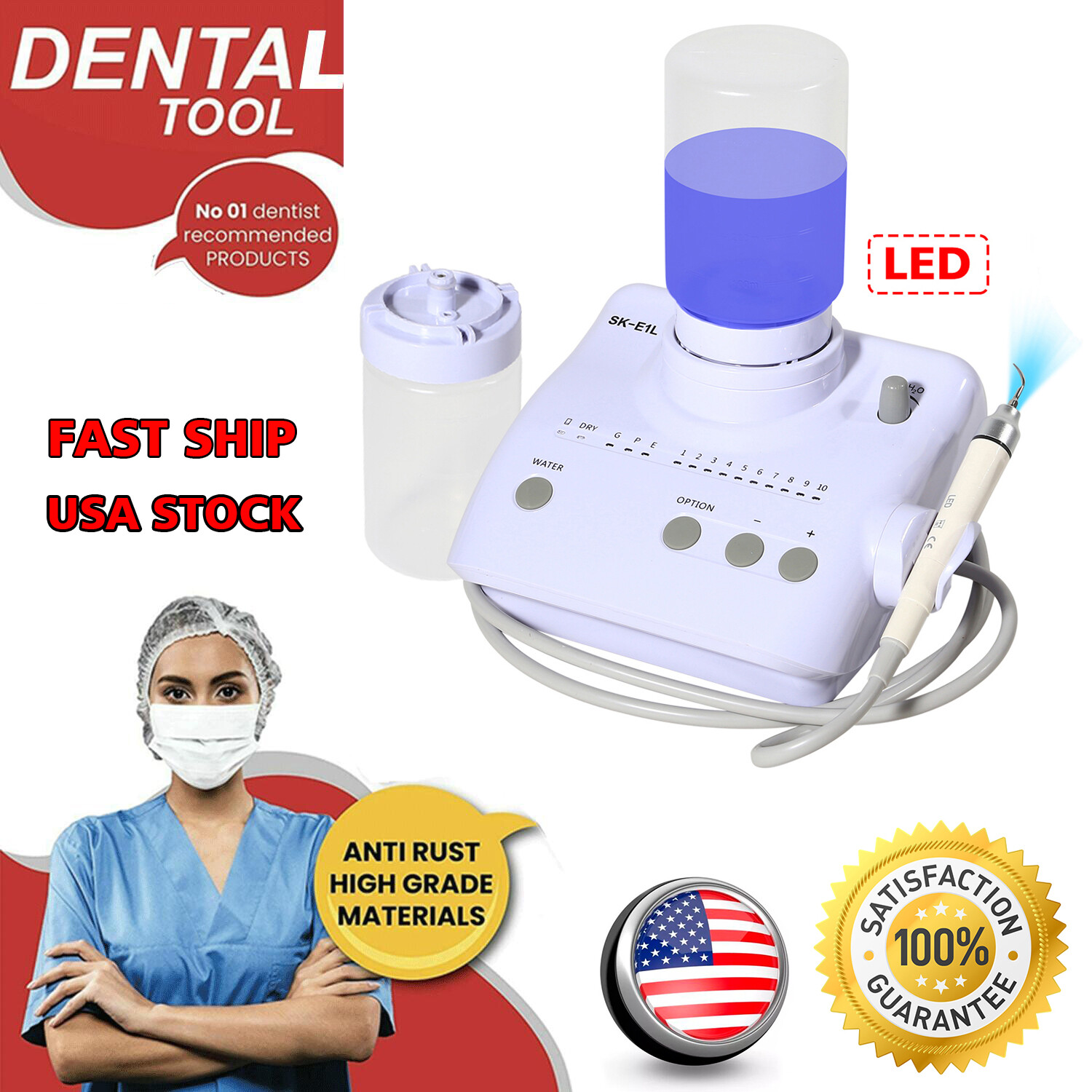 Dental LED Ultrasonic Piezo Scaler w/ auto water supply Fit EMS Woodpecker USA