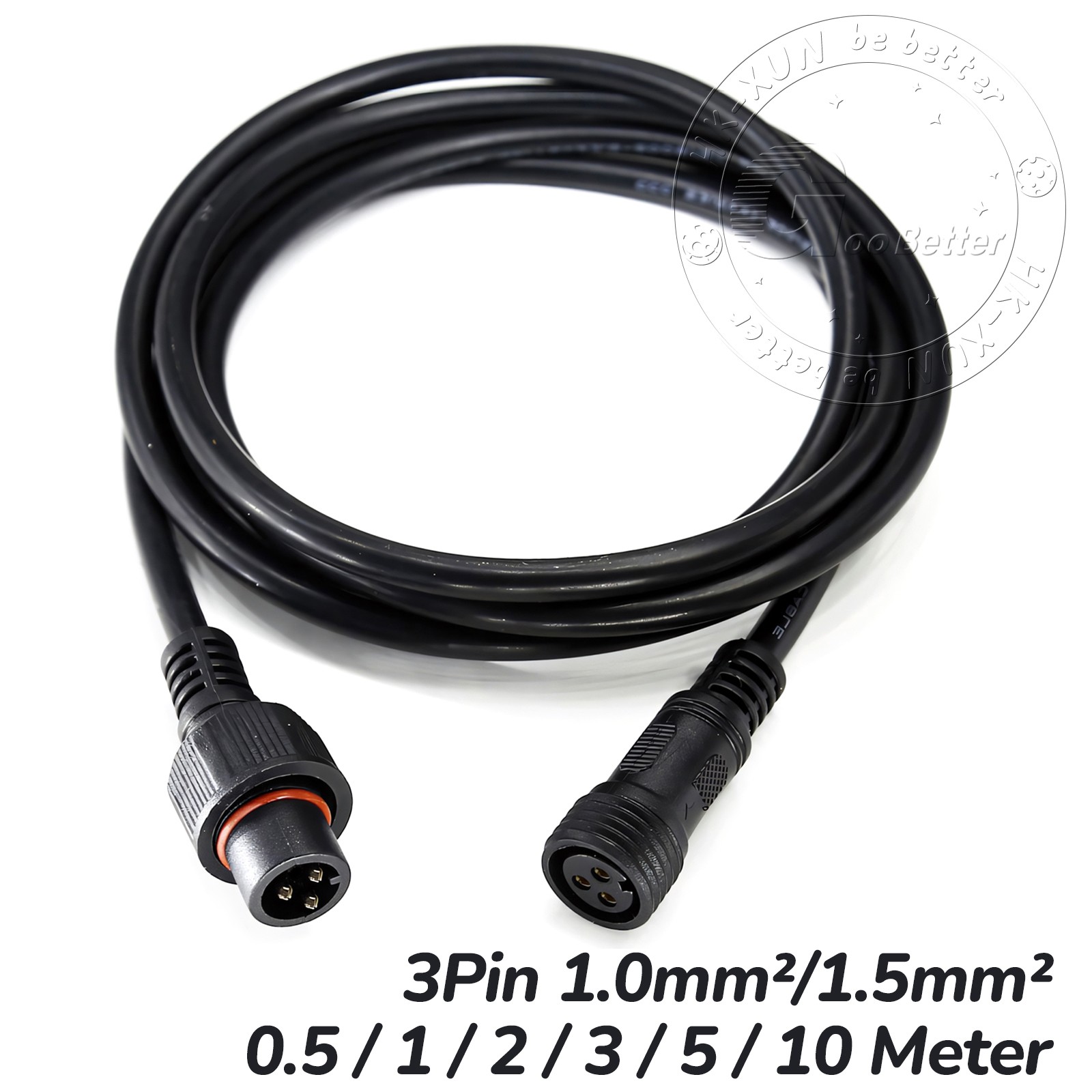 3 Pin Waterproof Extension Cable Connector Male Female Outdoor Led Light IP67