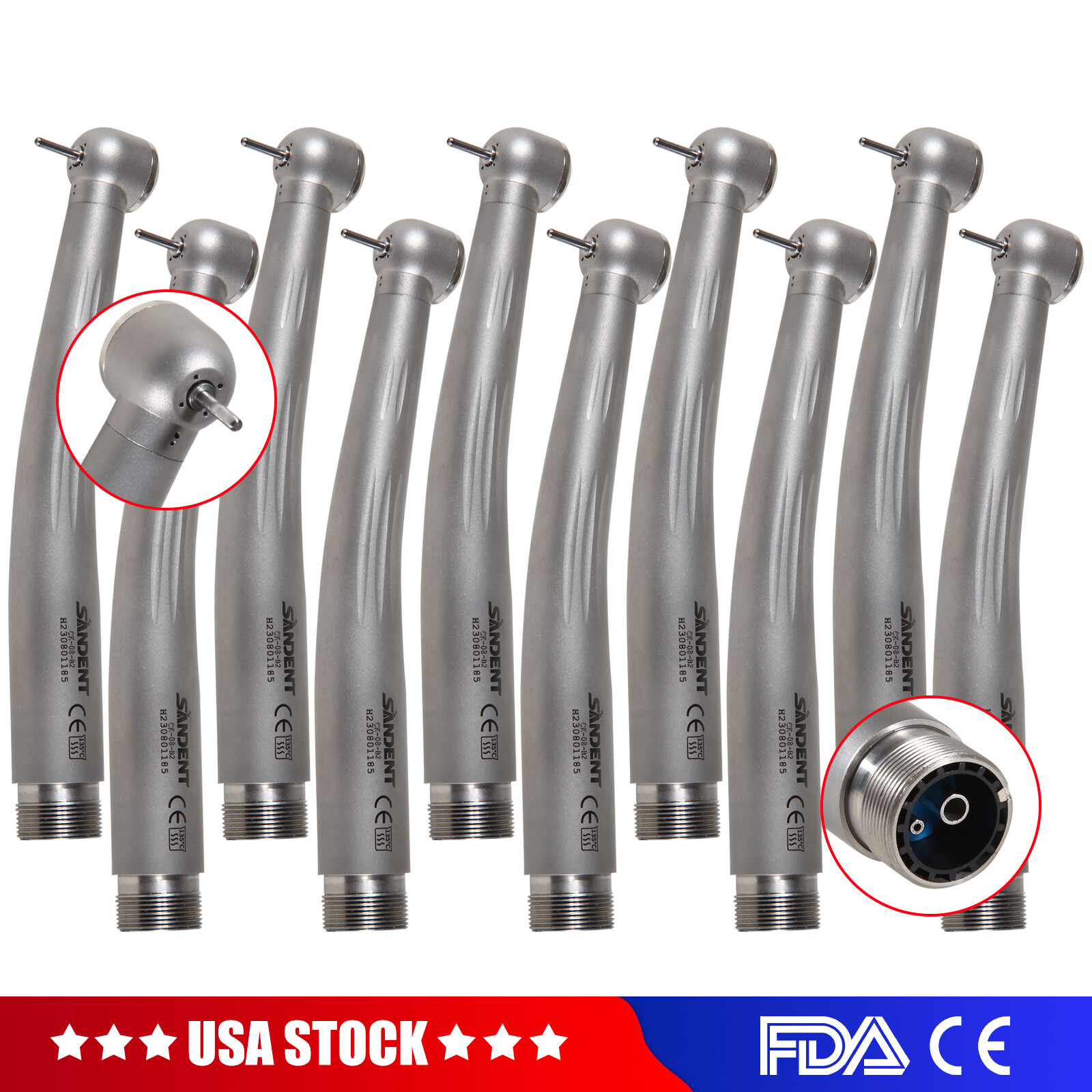 10x Dental High Speed Handpiece Ceramic Cartridage Push 2 Holes Single Spray