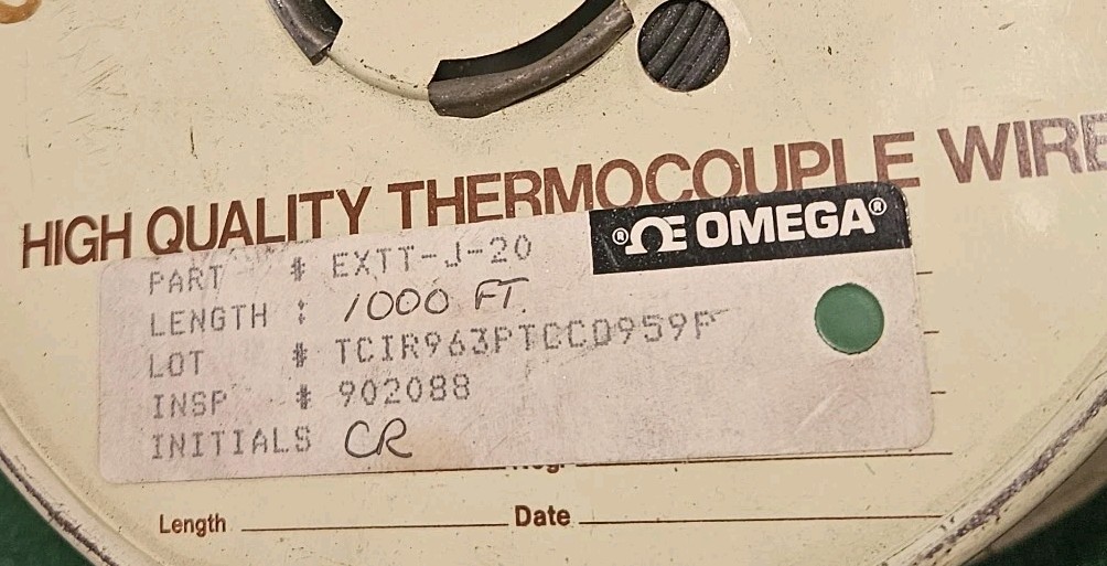 Omega Type J Thermocouple Lead Wire Ext Cable ~700 feet EXTT J20 Two Conductor