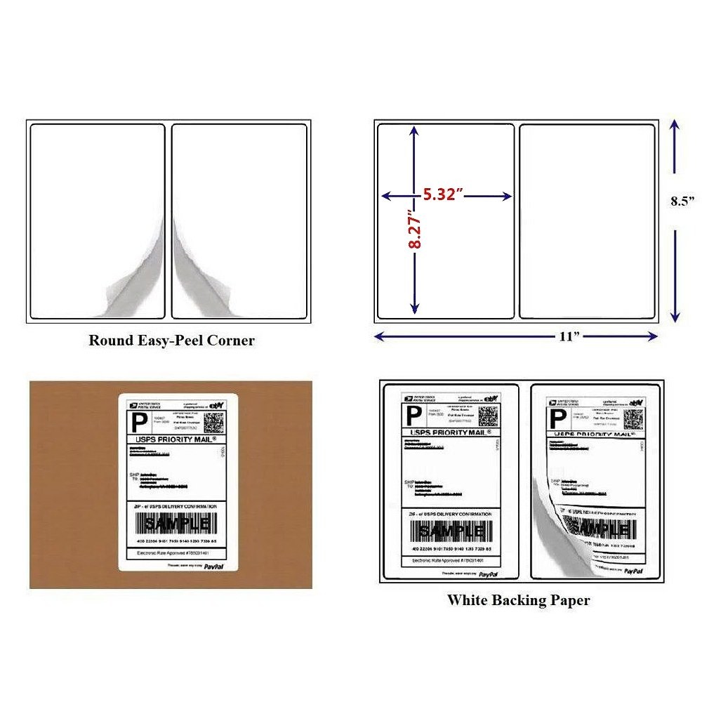 500-8000 8.5″x5.5″ Mailing Shipping Labels Round Corner Half Sheet Self Adhesive