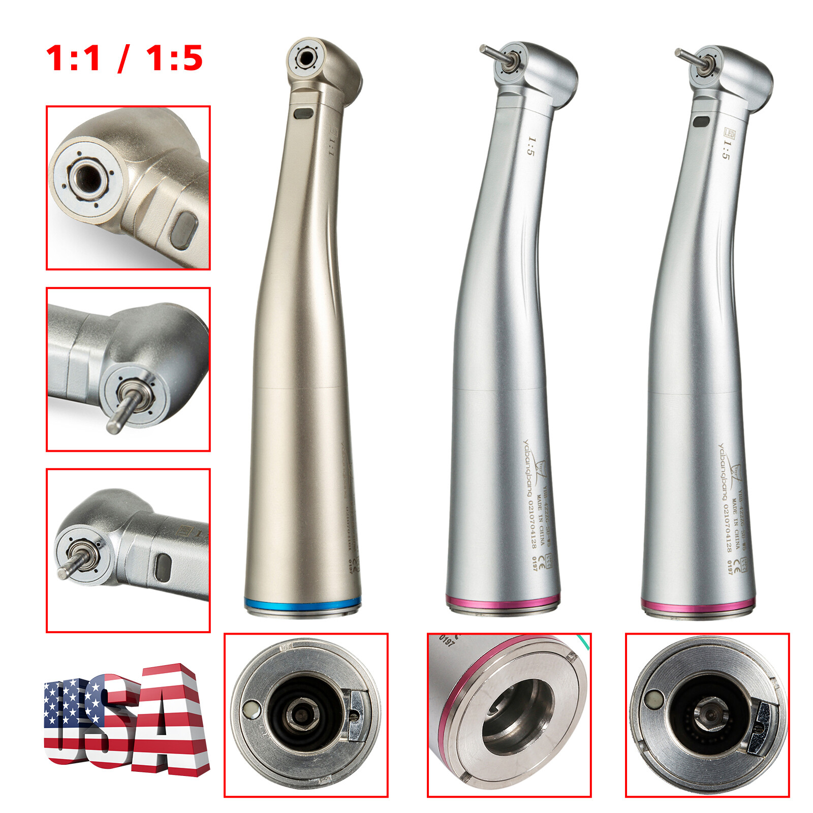 Dental 1:5 Increasing Contra Angle Optic LED Handpiece Fit NSK Electric Motor cw