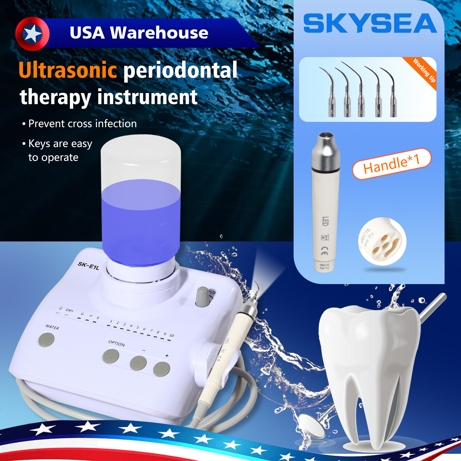 Dental LED Ultrasonic Piezo Scaler w/ auto water supply Fit EMS Woodpecker USA