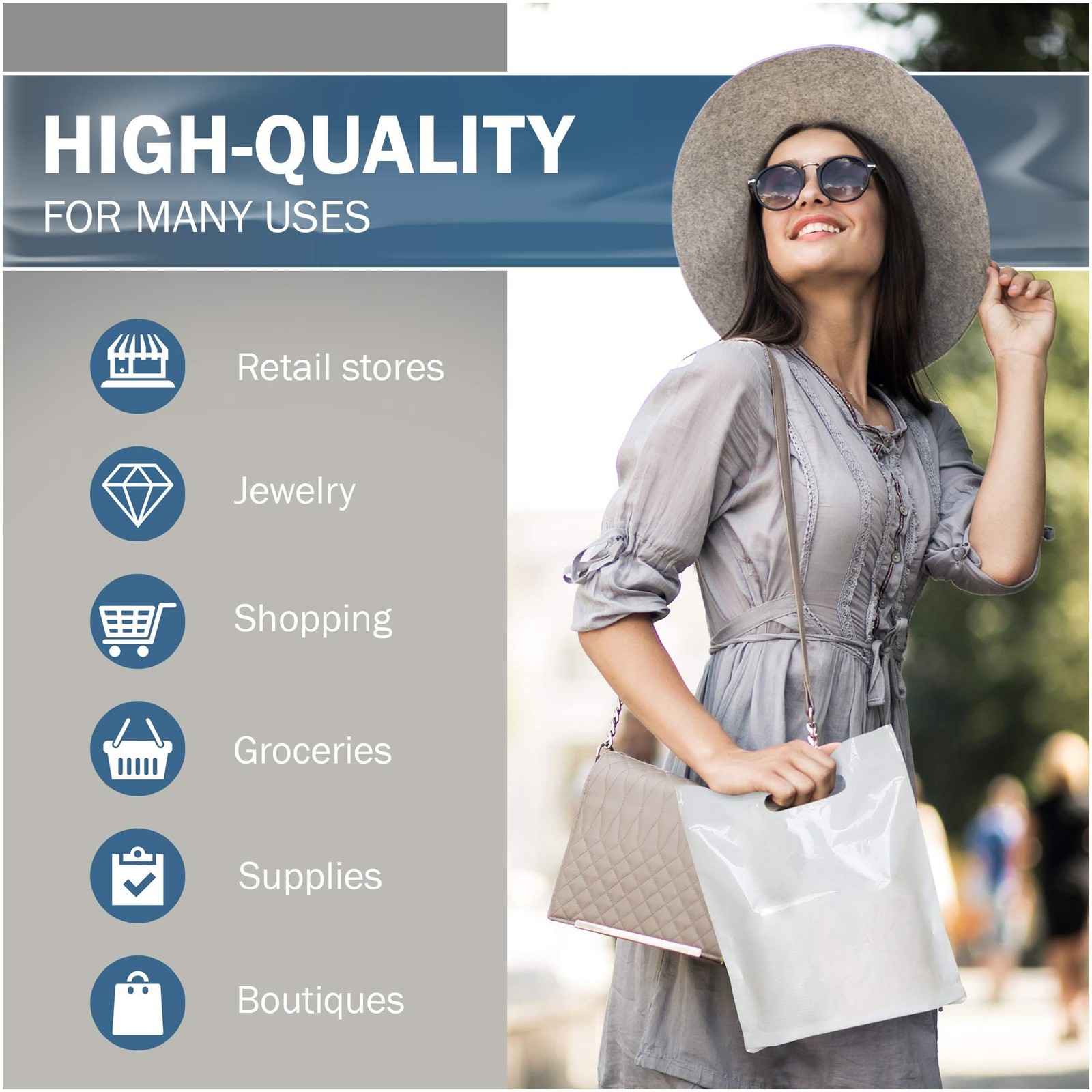 White Merchandise Plastic Shopping Bags – 100 Pack 9″ x 12″ with 1.5 mil Thic…