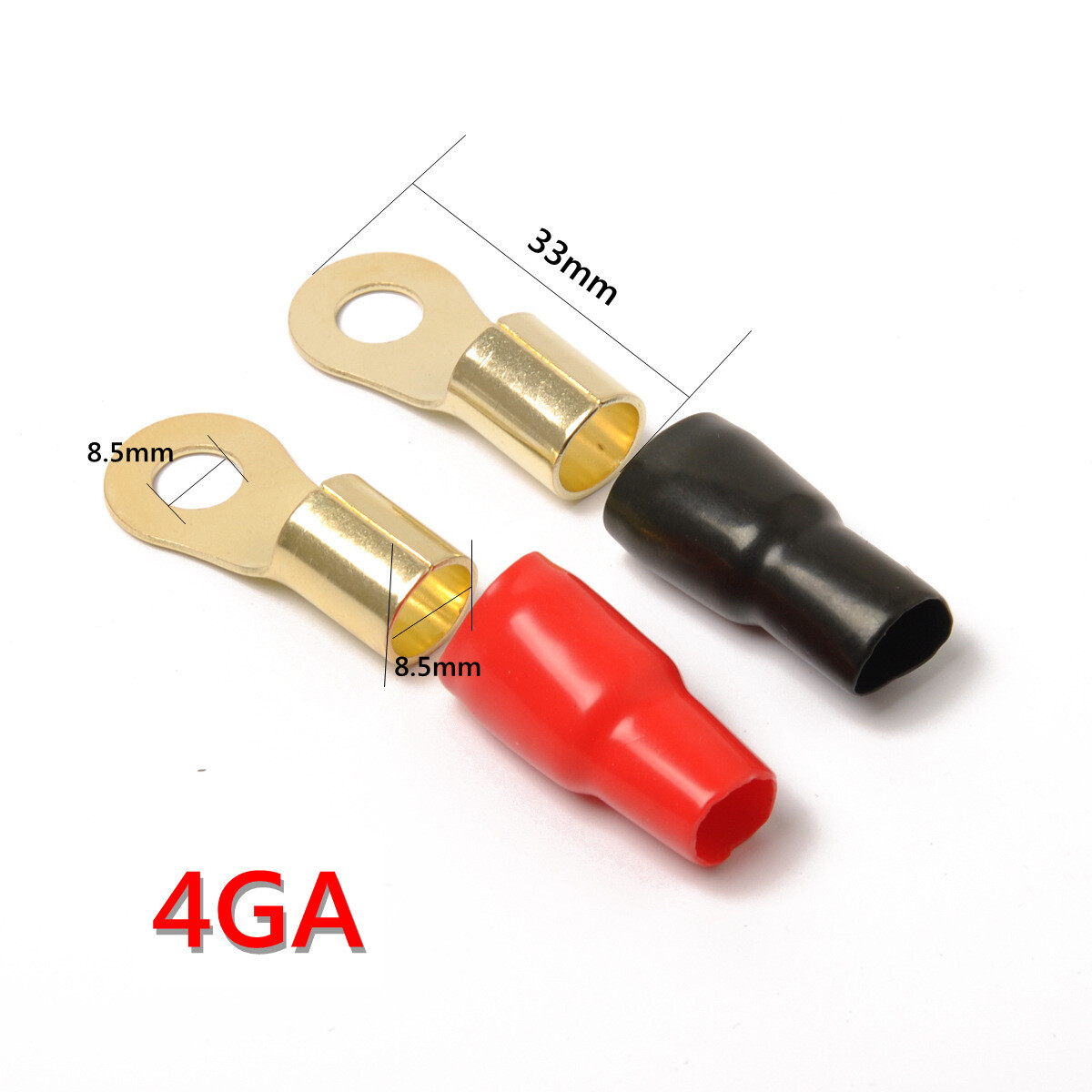4 Gauge Gold Ring Terminal 10/20PCS 4 AWG Wire Crimp Cable- Black/Red Boots 3/8″