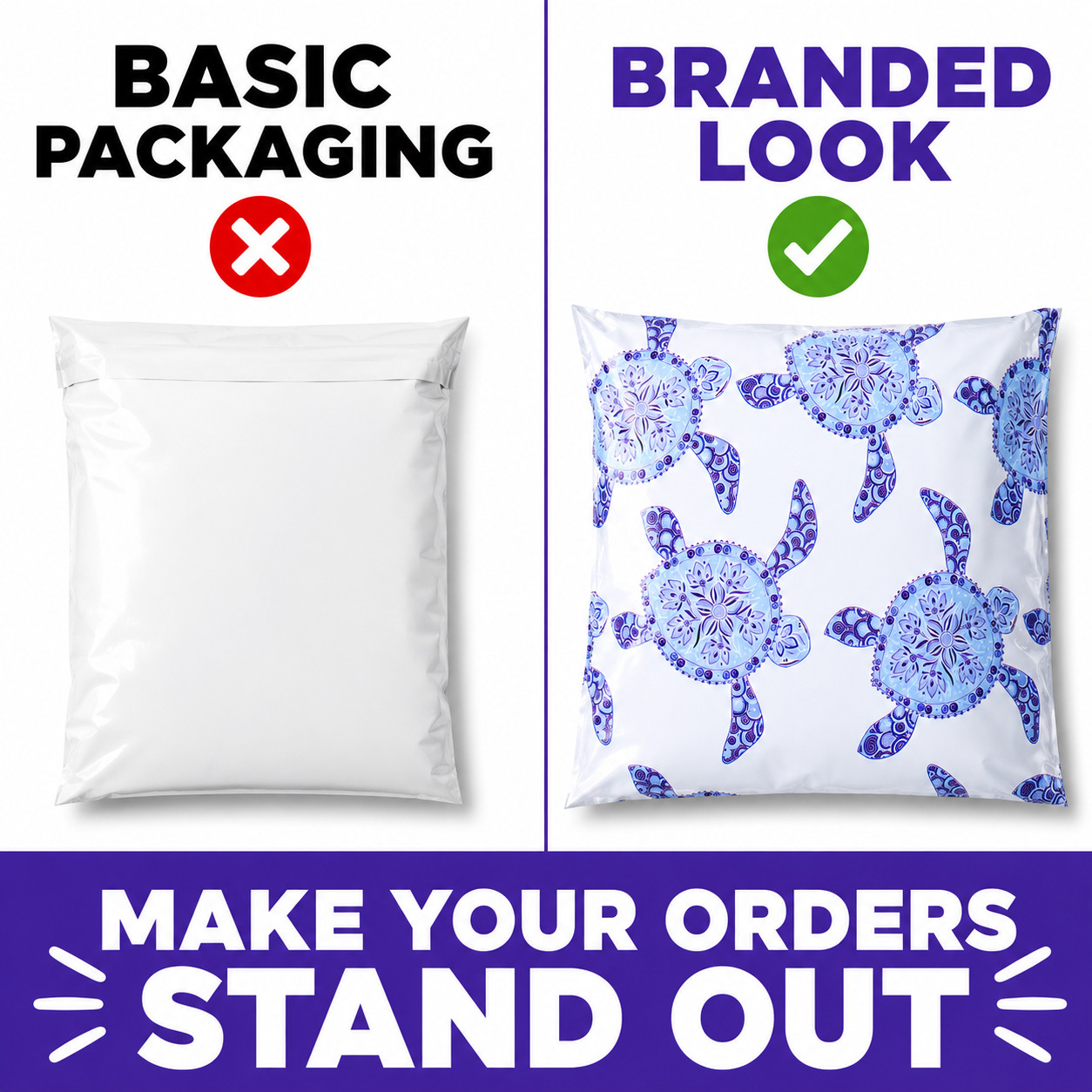 10×13 Turtle Designer Poly Mailers Boutique Shipping Bags Cute