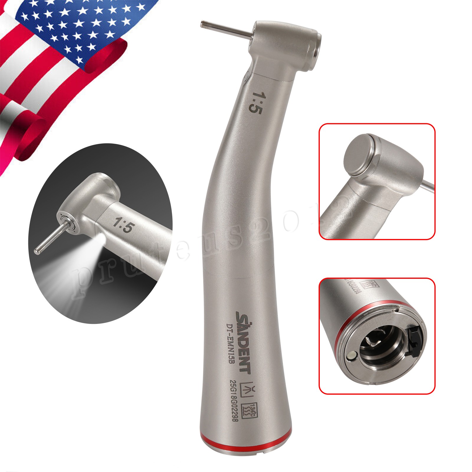 SANDENT 1:5 Contra Angle Electric Dental Handpiece Fiber Optic Mini Head DT-EM