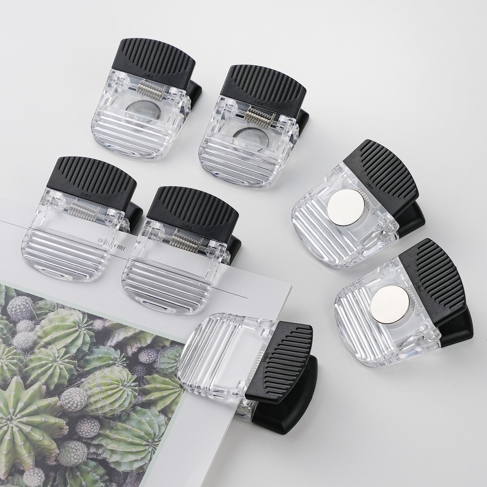 Large Clear 2 Inch Magnetic Office, Paper and Bag Clips, 8-Pack