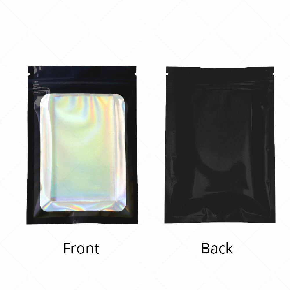 Multi-Size Double-sided Black Glossy Foil Mylar Flat Zip Lock Bag w/Front Window