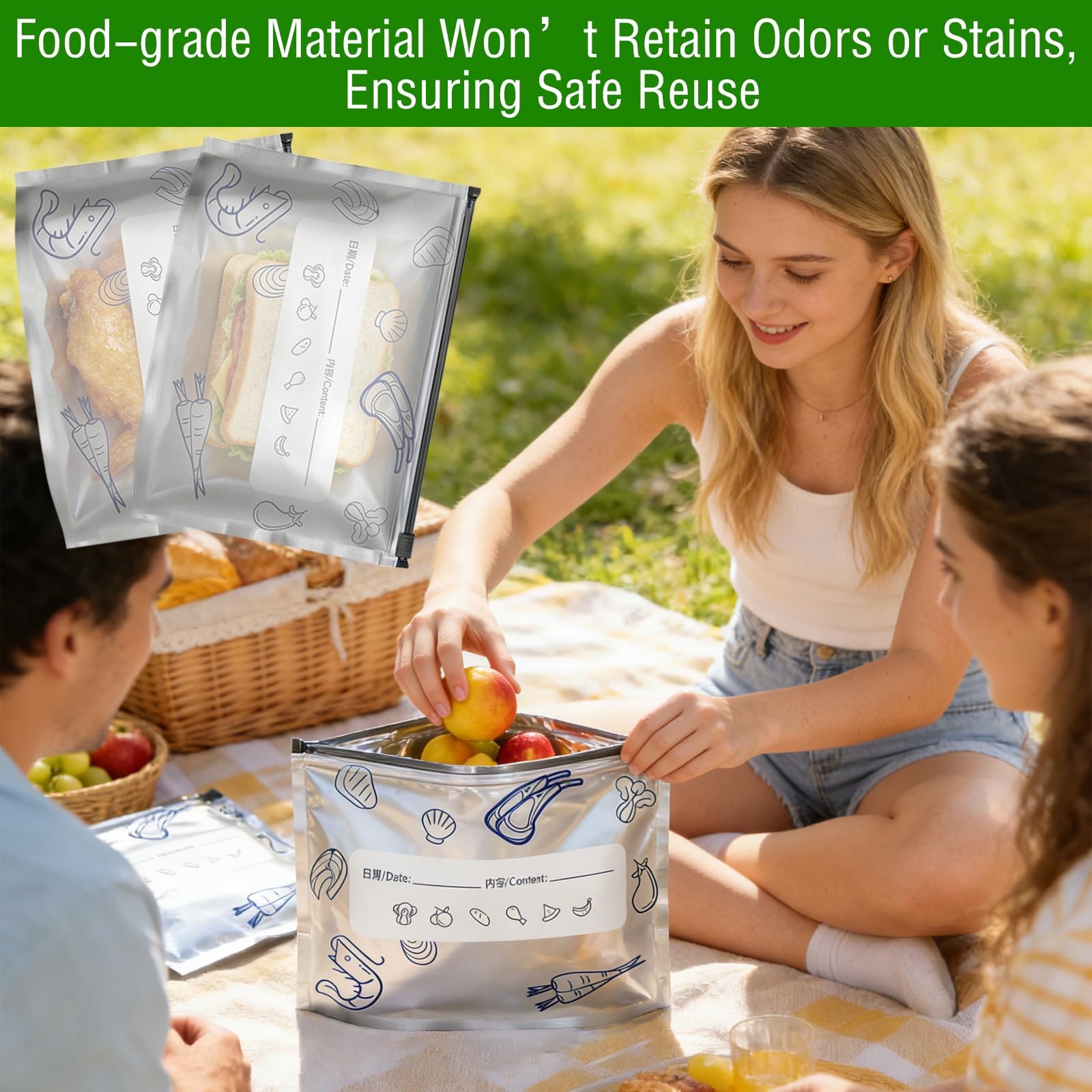 10PCS Reusable Aluminum Foil Sealable Storage Bags,Leakproof 17.2*23CM, Gray