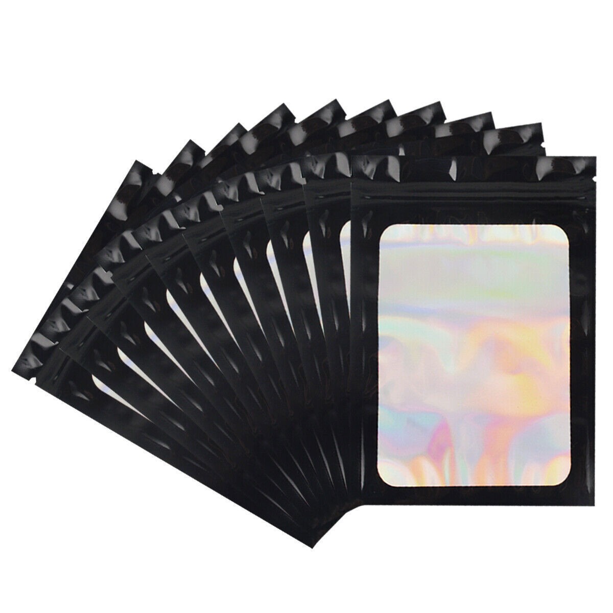 400PCS Holographic Mylar Foil Bag Resealable Zipper Pouch Packaging Clear Front
