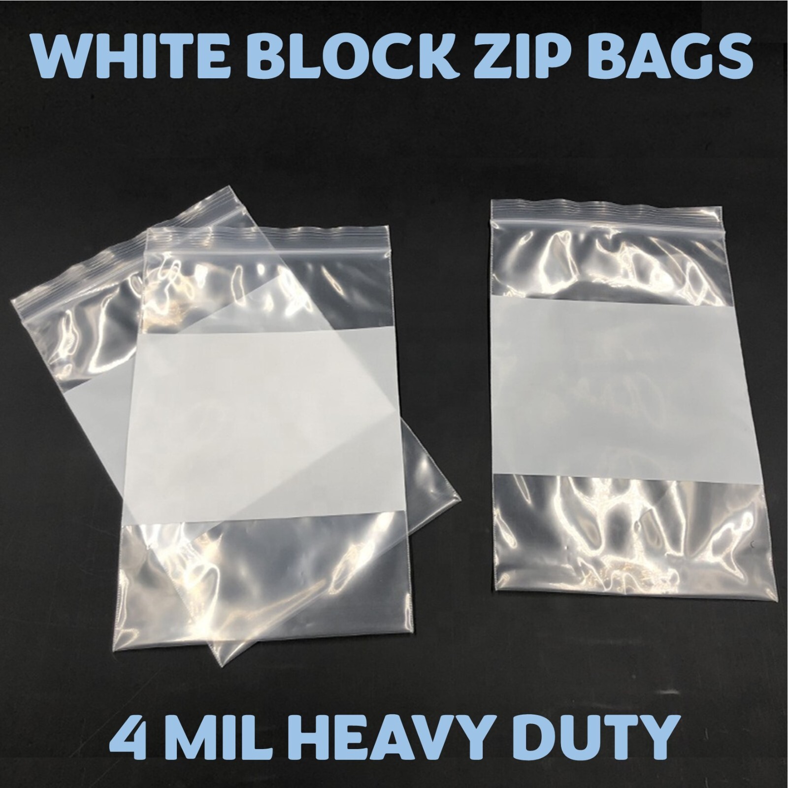 2″x3″ Reclosable 4MIL White Block Zip Writable Zipper Baggies Seal Lock Bags