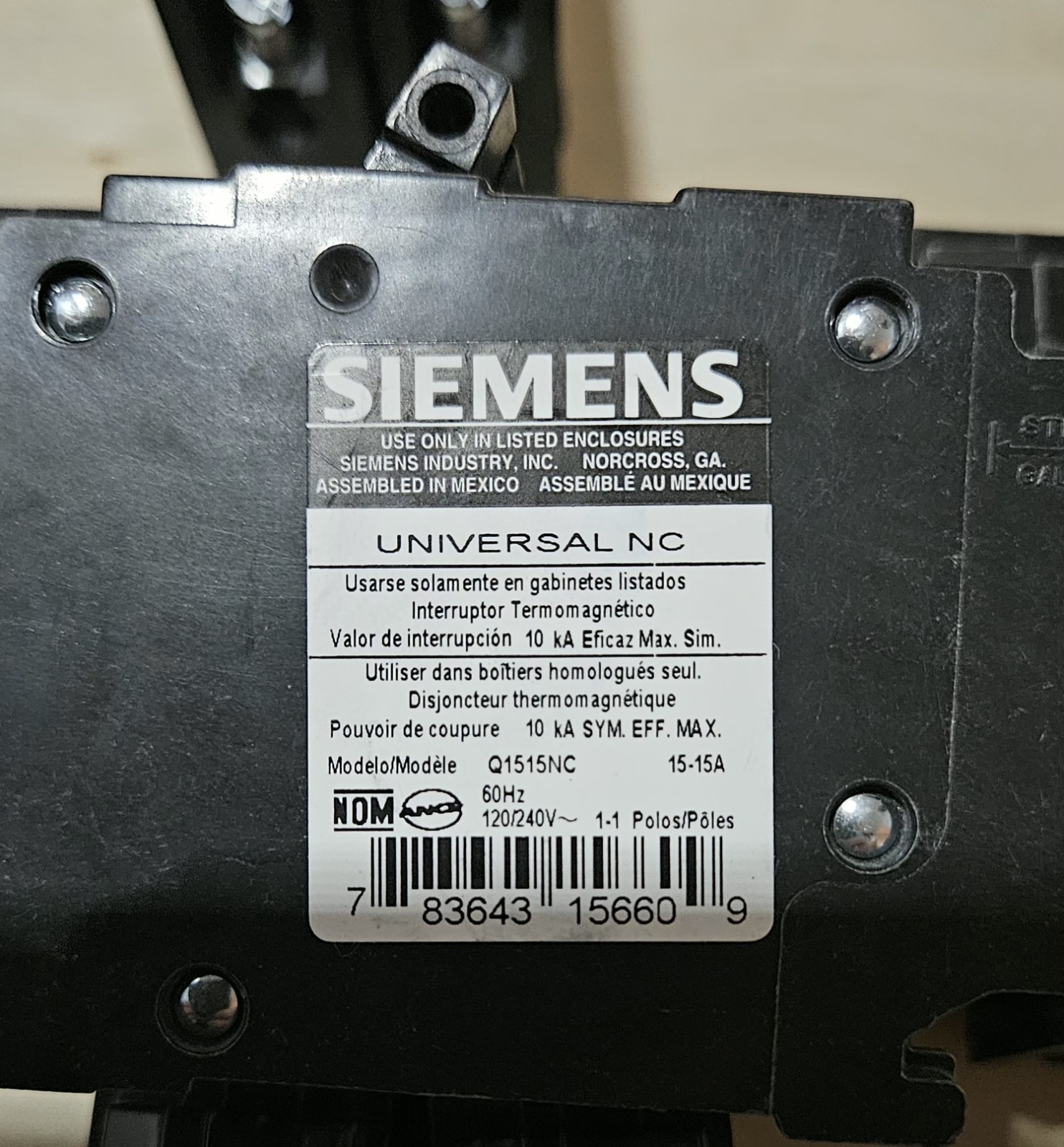 ⚡️One Siemens Q1515NC Tandem 1 Pole 15 Amp Breaker Twin 15/15