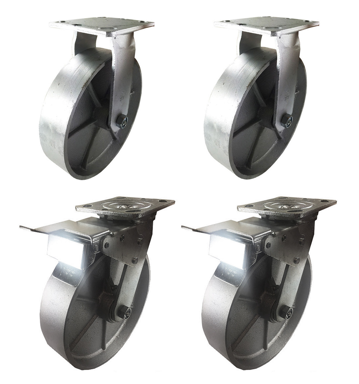 4 Heavy Duty Caster Set 4″ 5″ 6″ 8″ All Steel Wheels Rigid & Total Lock Brake