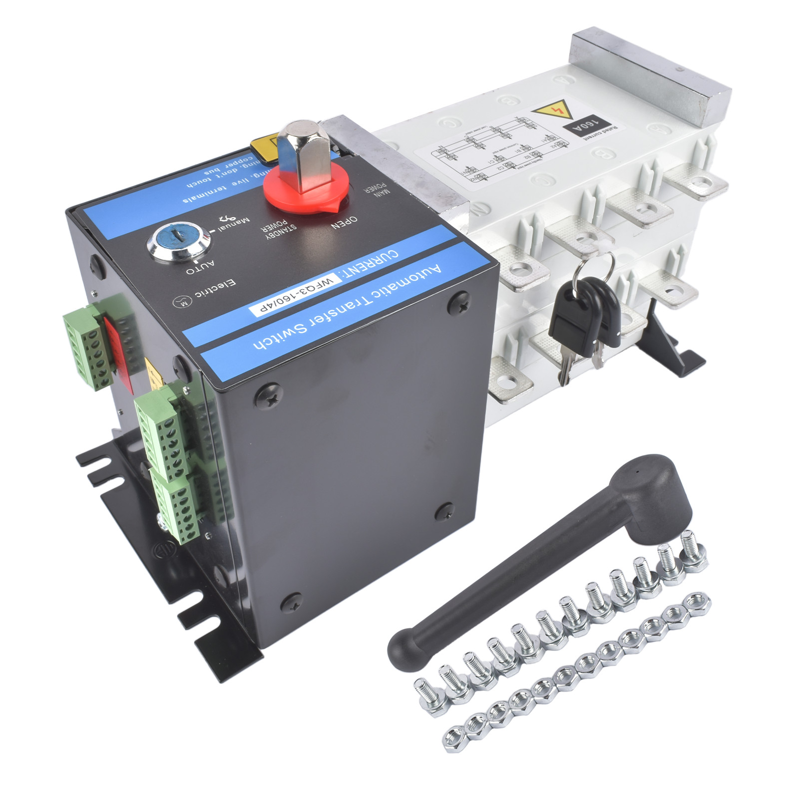Industrial Automatic Transfer Switch 4P 160A 110V or 220V Plastic Copper Steel