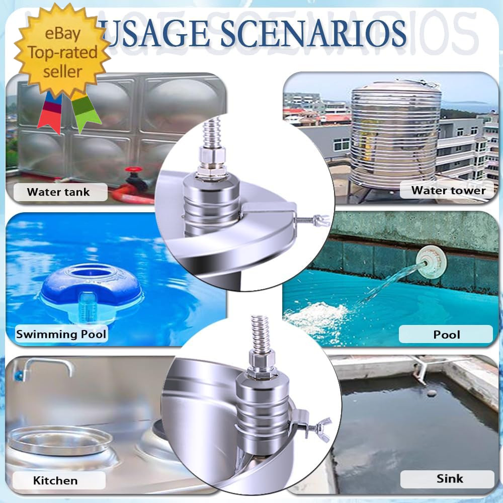 Float Valve,1/2″ to 3/4″ 1” Water Level Control Float Valve, 304 Stainless Stee