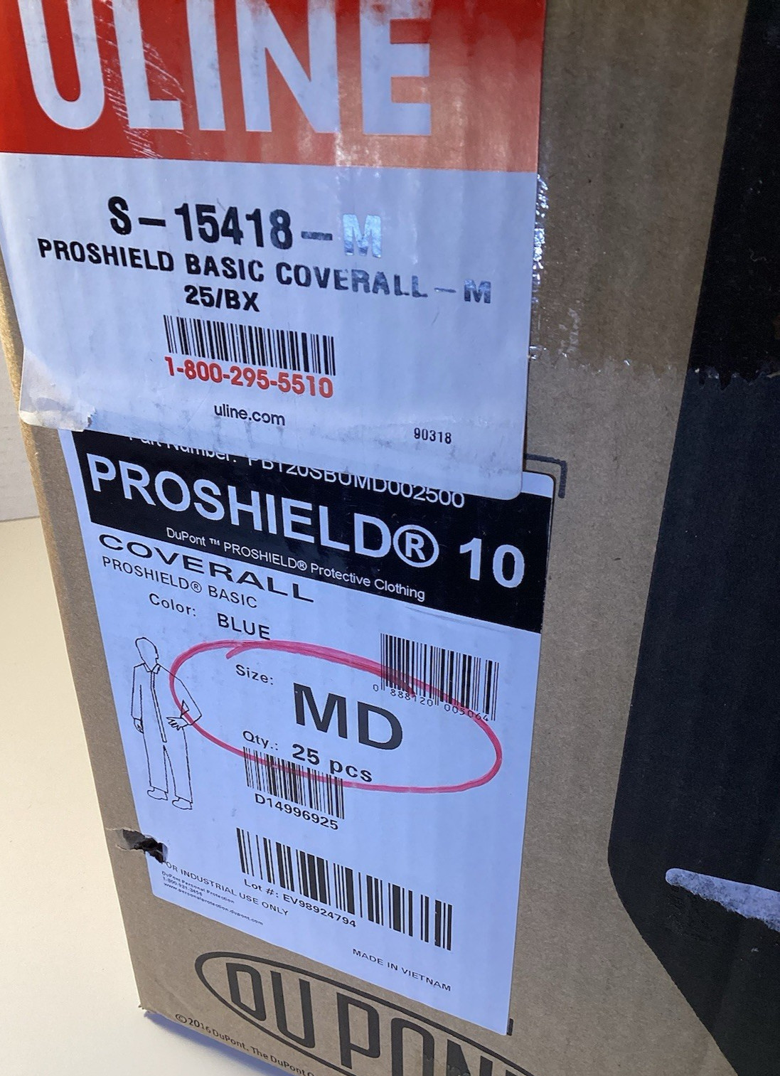 Box Of 25 DuPont Pro-Shield 10 Basic Coveralls/Med. Blue/Unopened/Disposable
