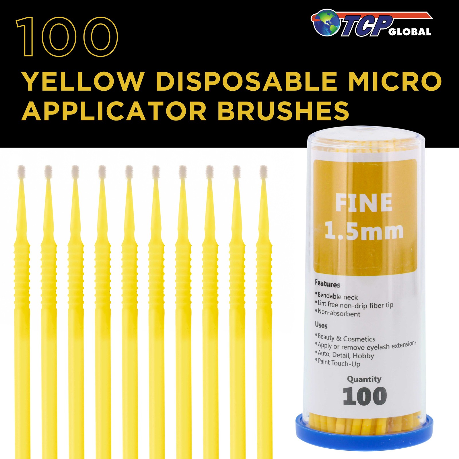 Paint Touch Up Micro Brushes, 100 Fine 1.5 mm Tip Brush Applicators, Auto Detail