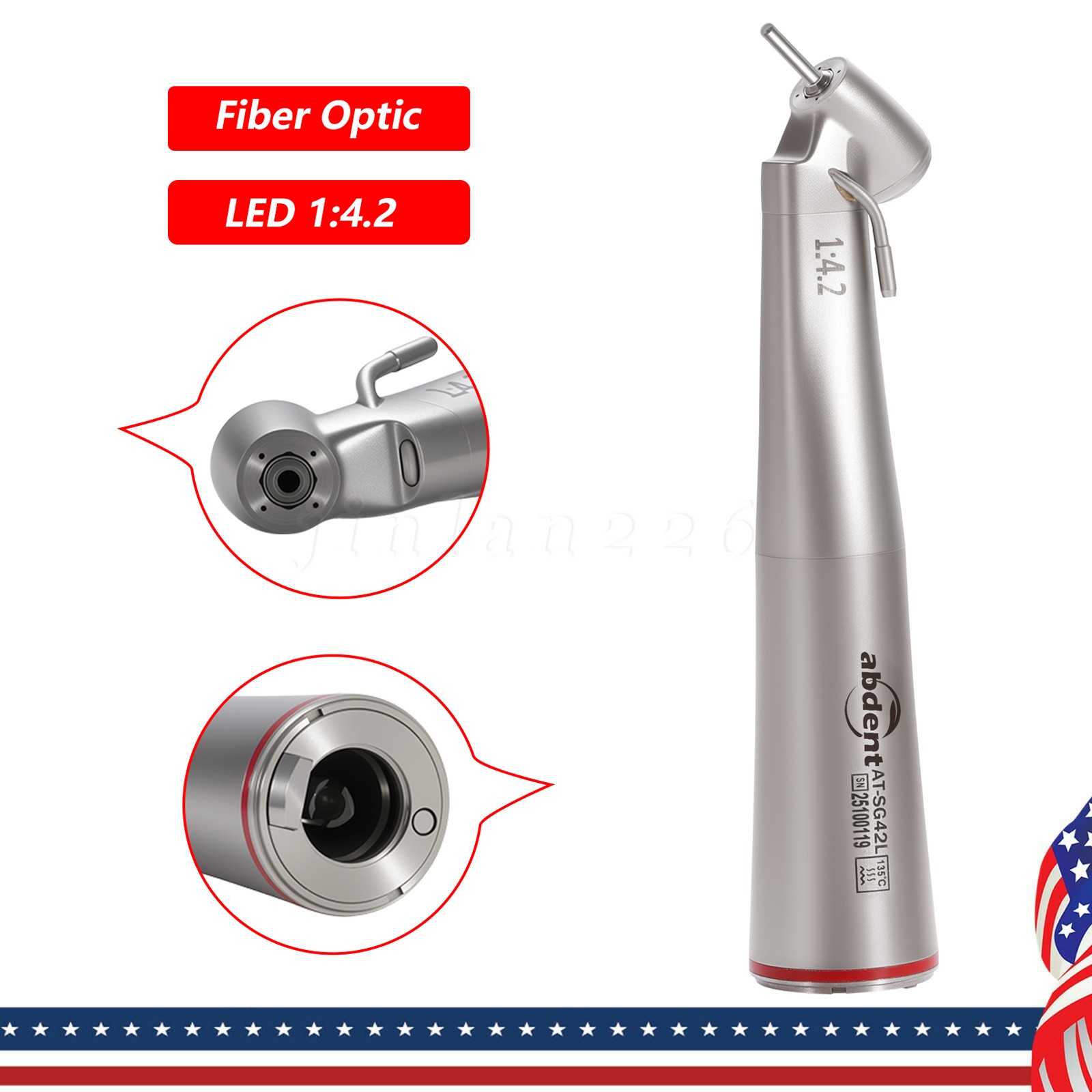 10 PCS Dental 1:4.2 LED 45°Angle Head Contra Angle Handpiece External Water