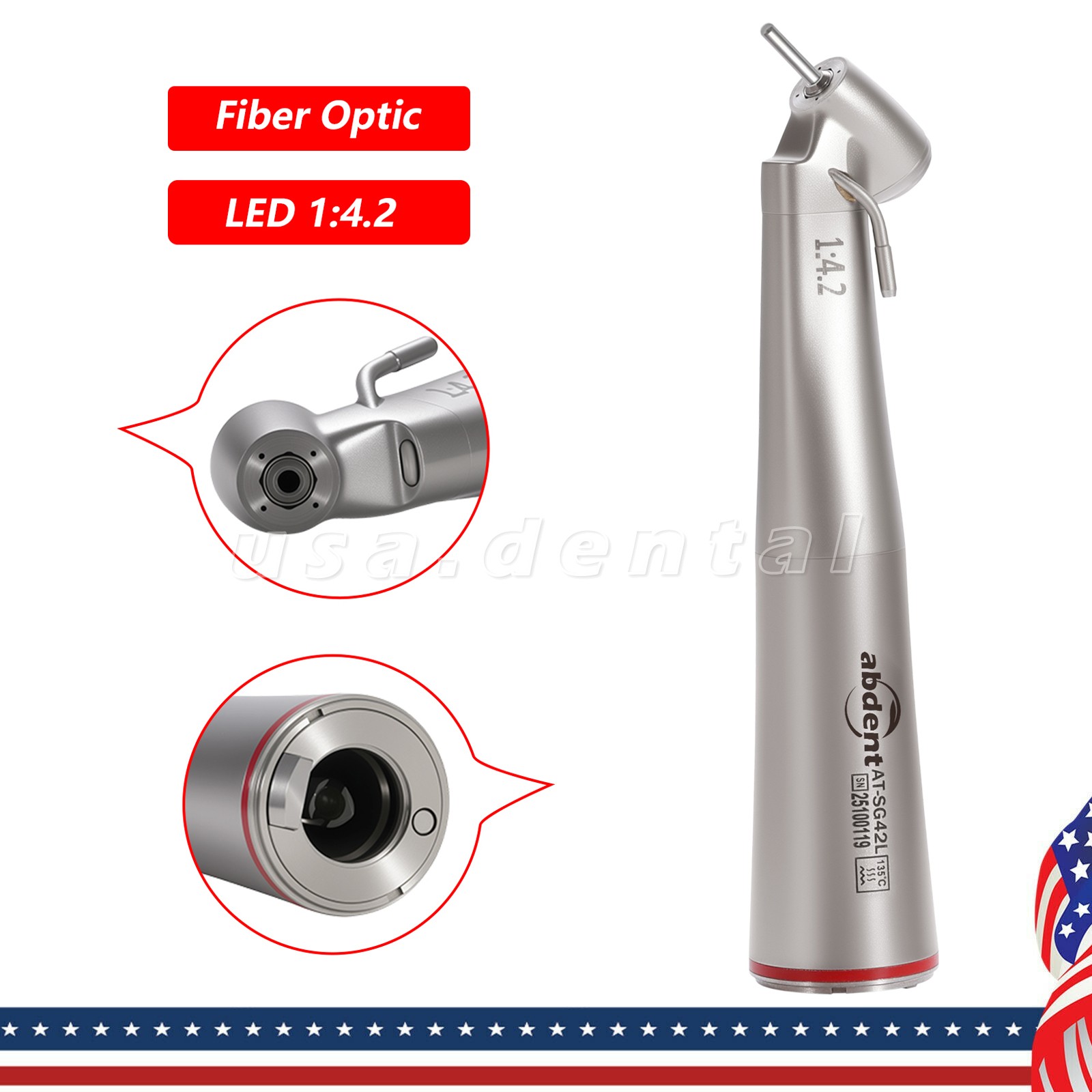 Dental Optic Fiber LED 1:4.2 Increasing Handpiece 45°Angle Head External Channel