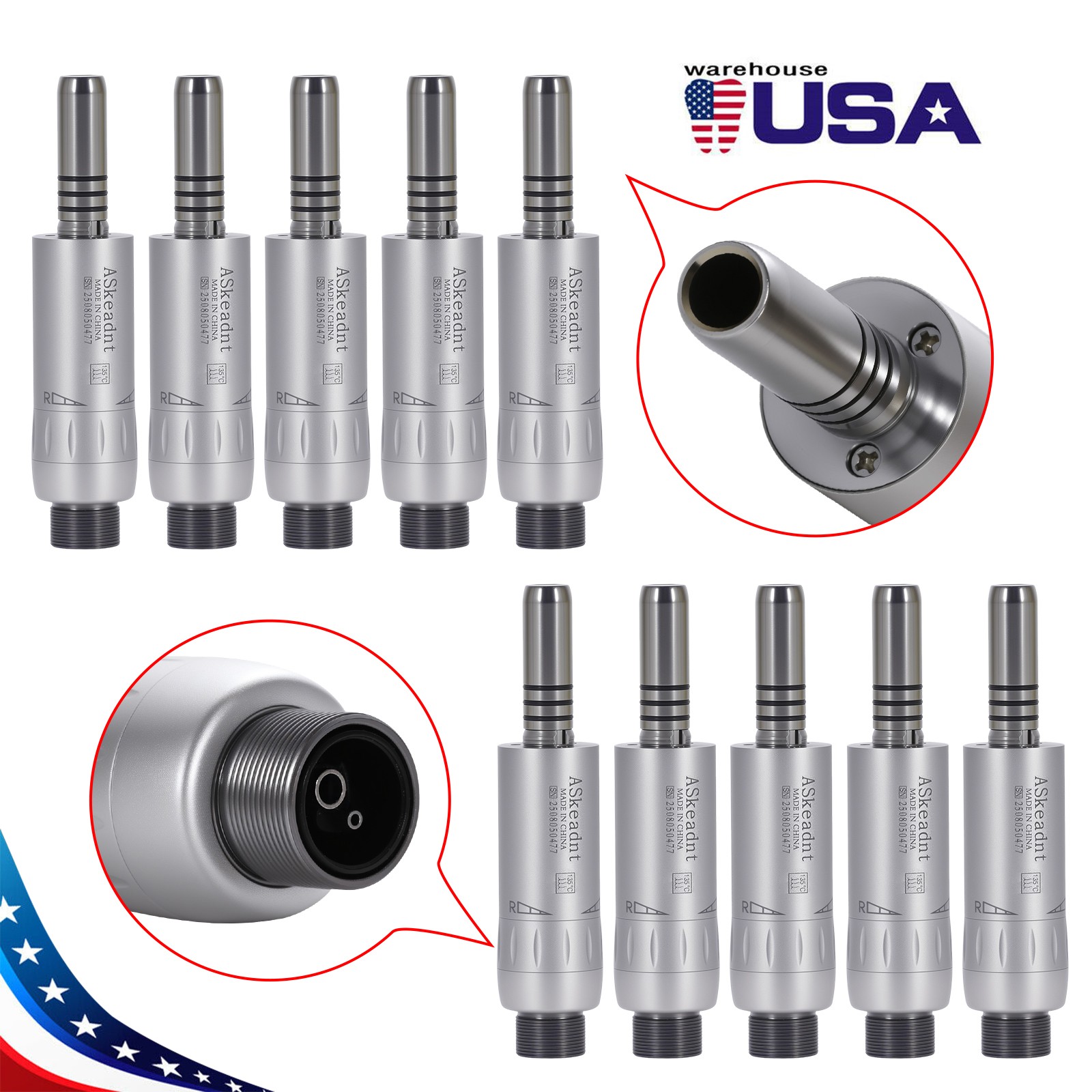 1-10 ASK Dental Slow Low Speed Air Motor Handpiece Internal Water Spray 2 Hole