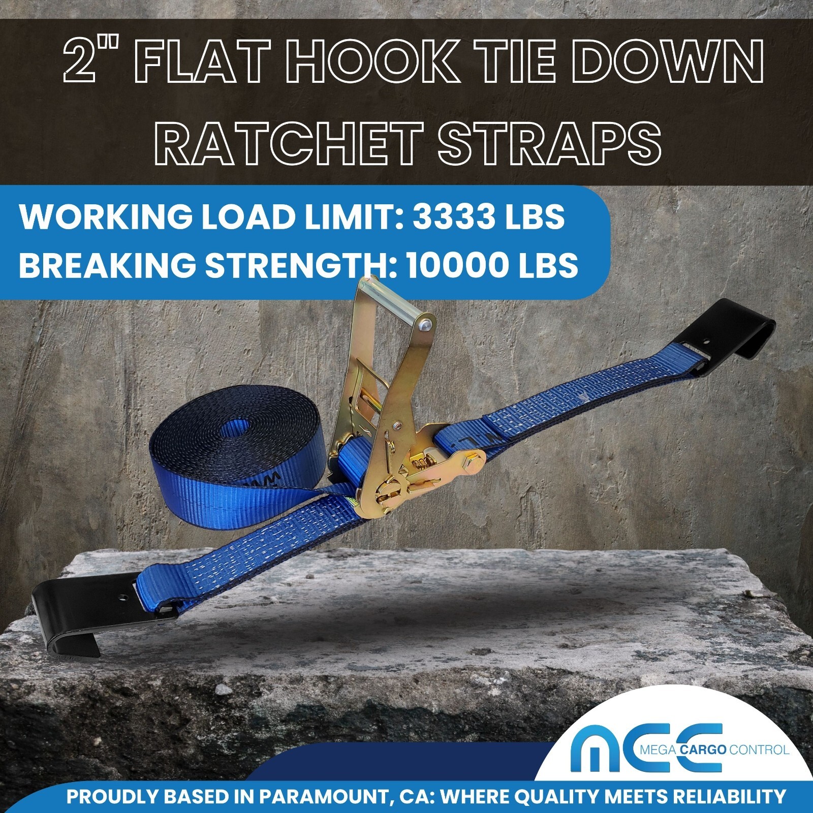 Heavy Duty 2″ x 30′ Ratchet Strap w/Flat Hook for Flatbed Truck Trailer Tie Down