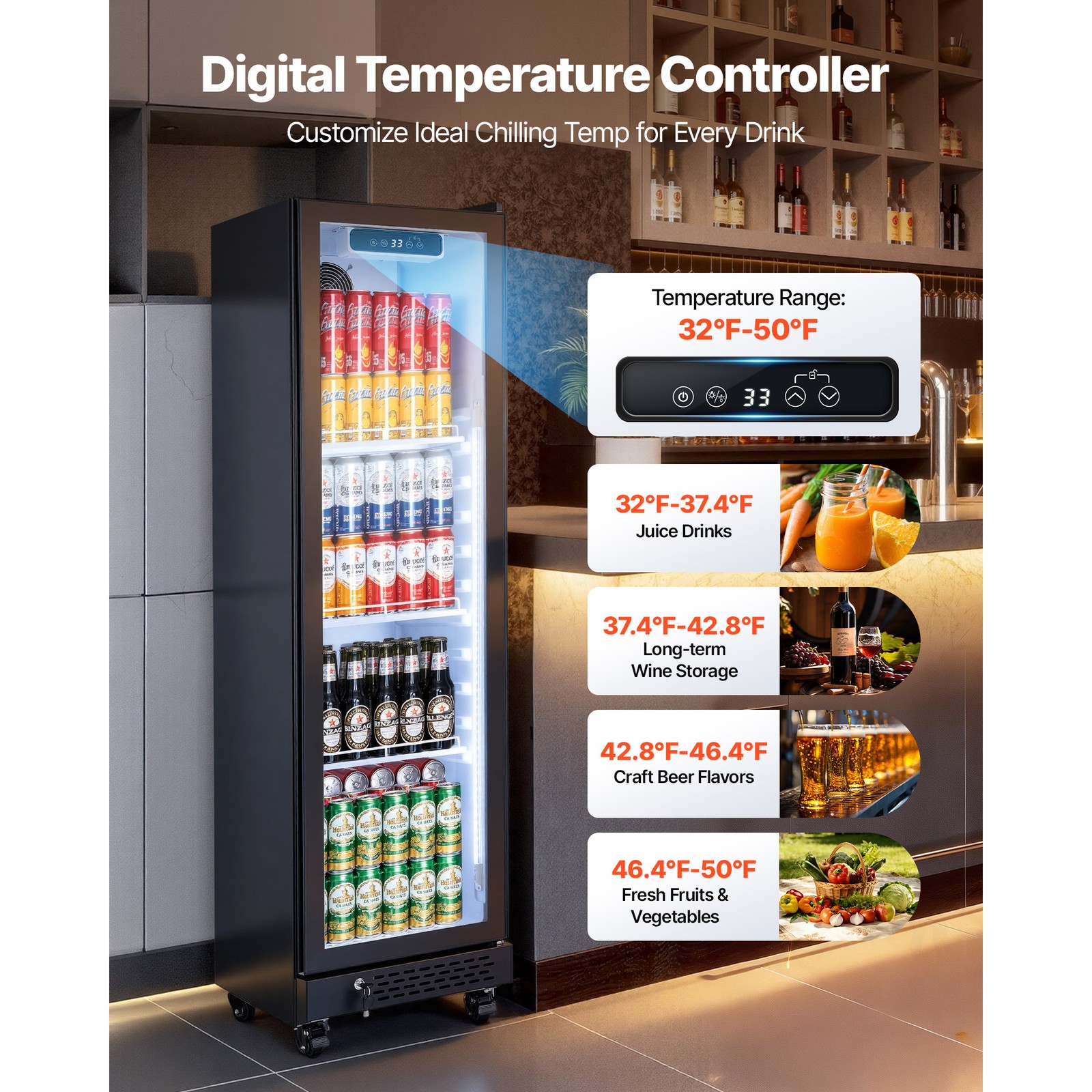 Uimoso Commercial Upright Beverage Cooler with 6.9 Cu.Ft Capacity