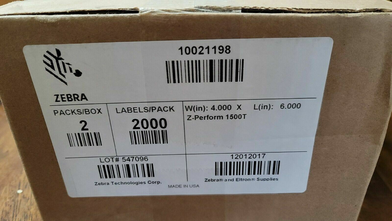 4000 Genuine Zebra 4″ x 6″ Labels Z-Perform 1500T 4×6 Fanfold Thermal Transfer