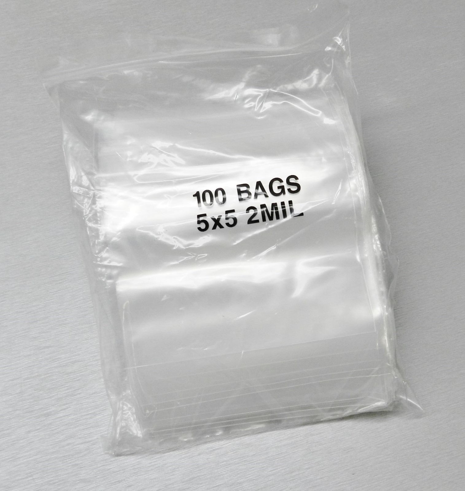 500 5×5 Zip Seal Squeeze Lock Bags 2mil Clear Poly Reclosable 5″ Square Baggies