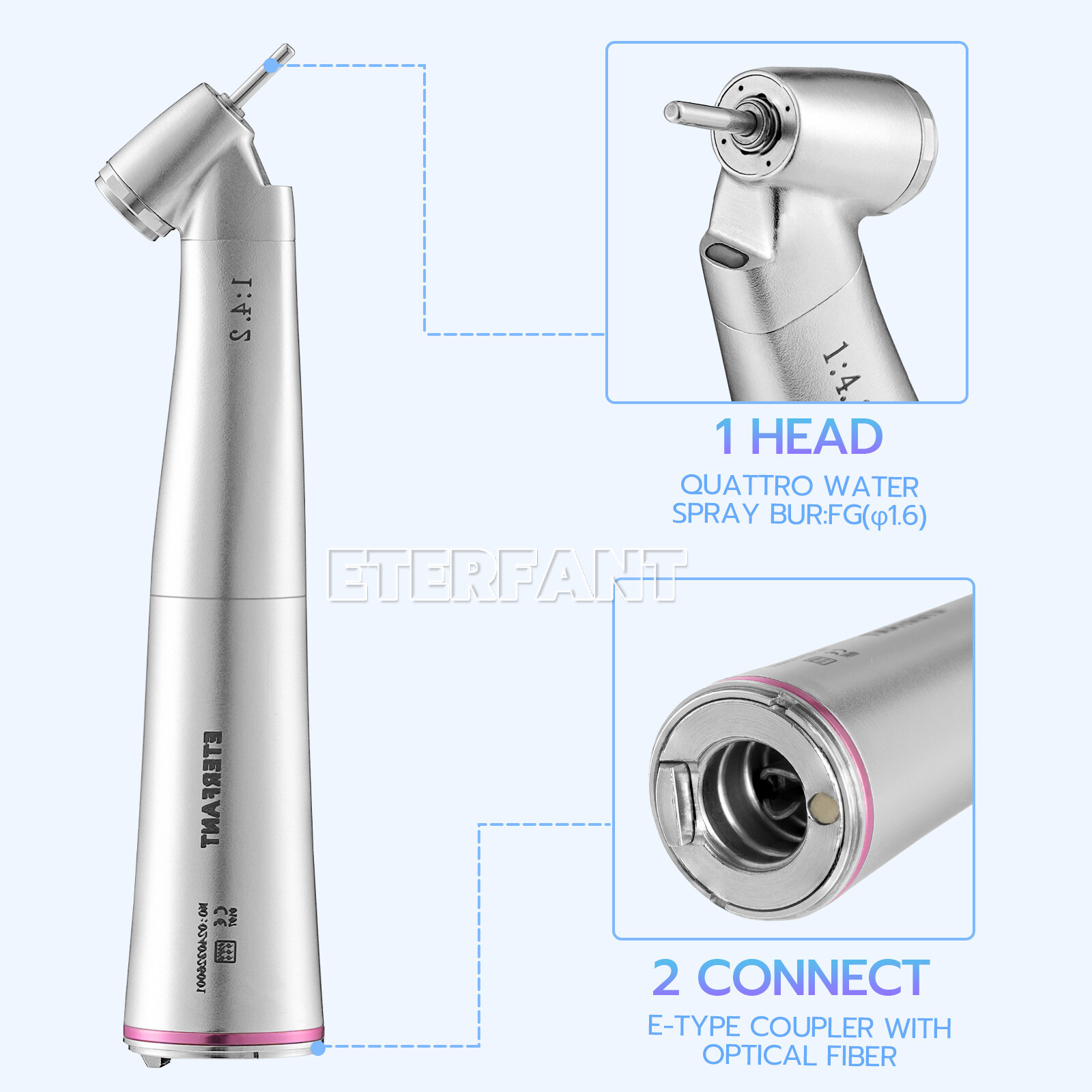 ETERFANT Dental 1:1 /1:4.2 Optic Fiber LED Contra Angle Straight Nose Handpiece