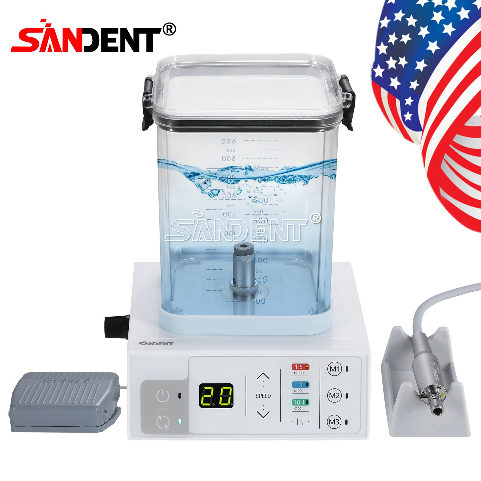 Dental Brushless LED Electric Micro Motor with Water/1:5/1:1 LED Handpiece UPS