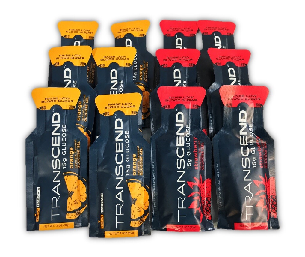 Transcend Glucose Energy Gels for Diabetes – Mixed Flavors, Orange & Strawberry