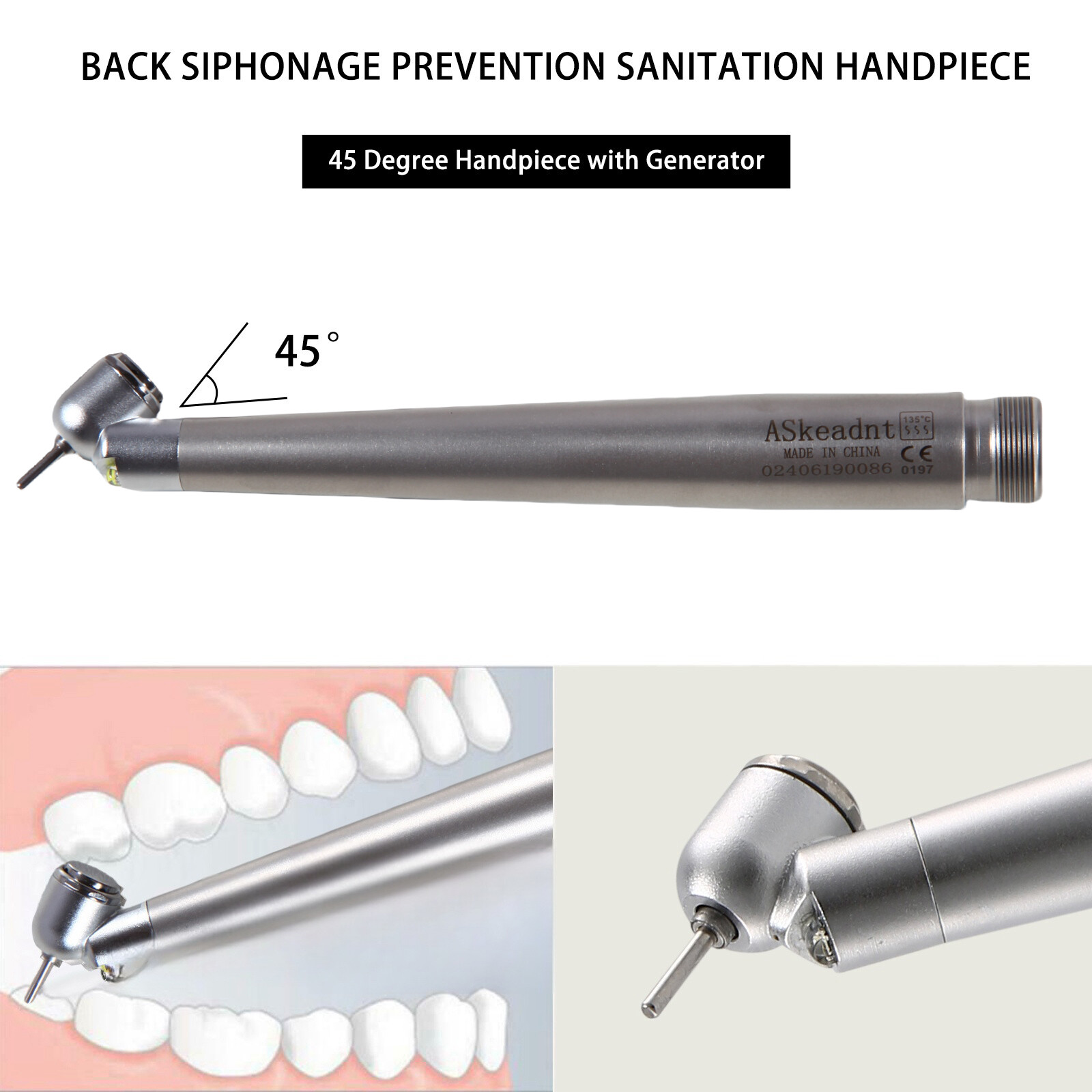 45 Degree LED E-generator Dental High Speed Handpiece Push 2 Hole for NSK AC2