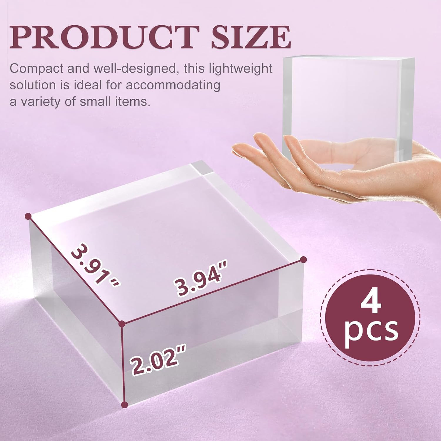 SAMYUCHO Acrylic Base Stand 4 Pieces Acrylic Blocks for Display 4 X 4 X 2 Inch C