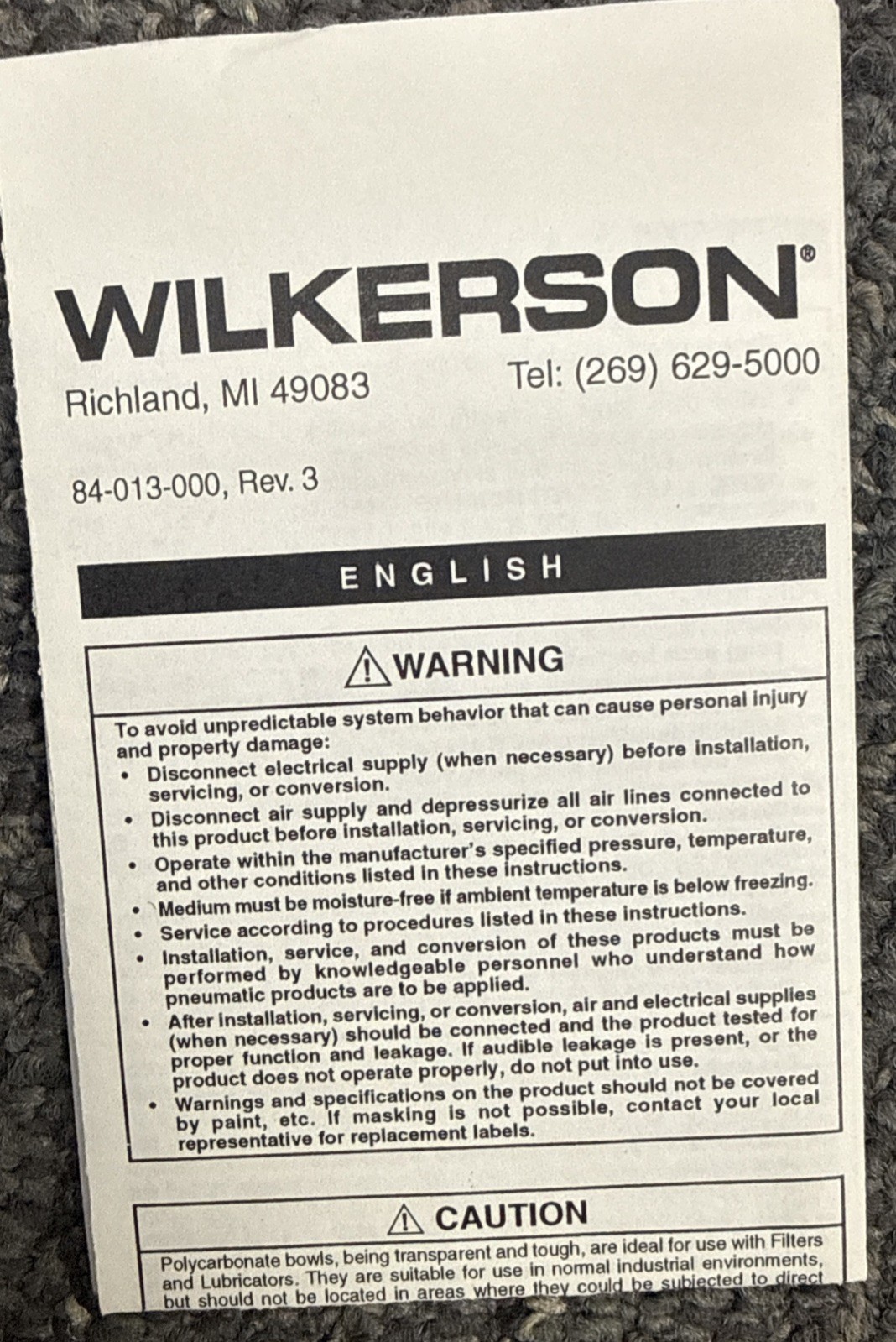 Wilkerson L18-04-KL00 Pneumatic Air Line Lubricator, 96 cfm, 1/2″ NPT, 250 Psi
