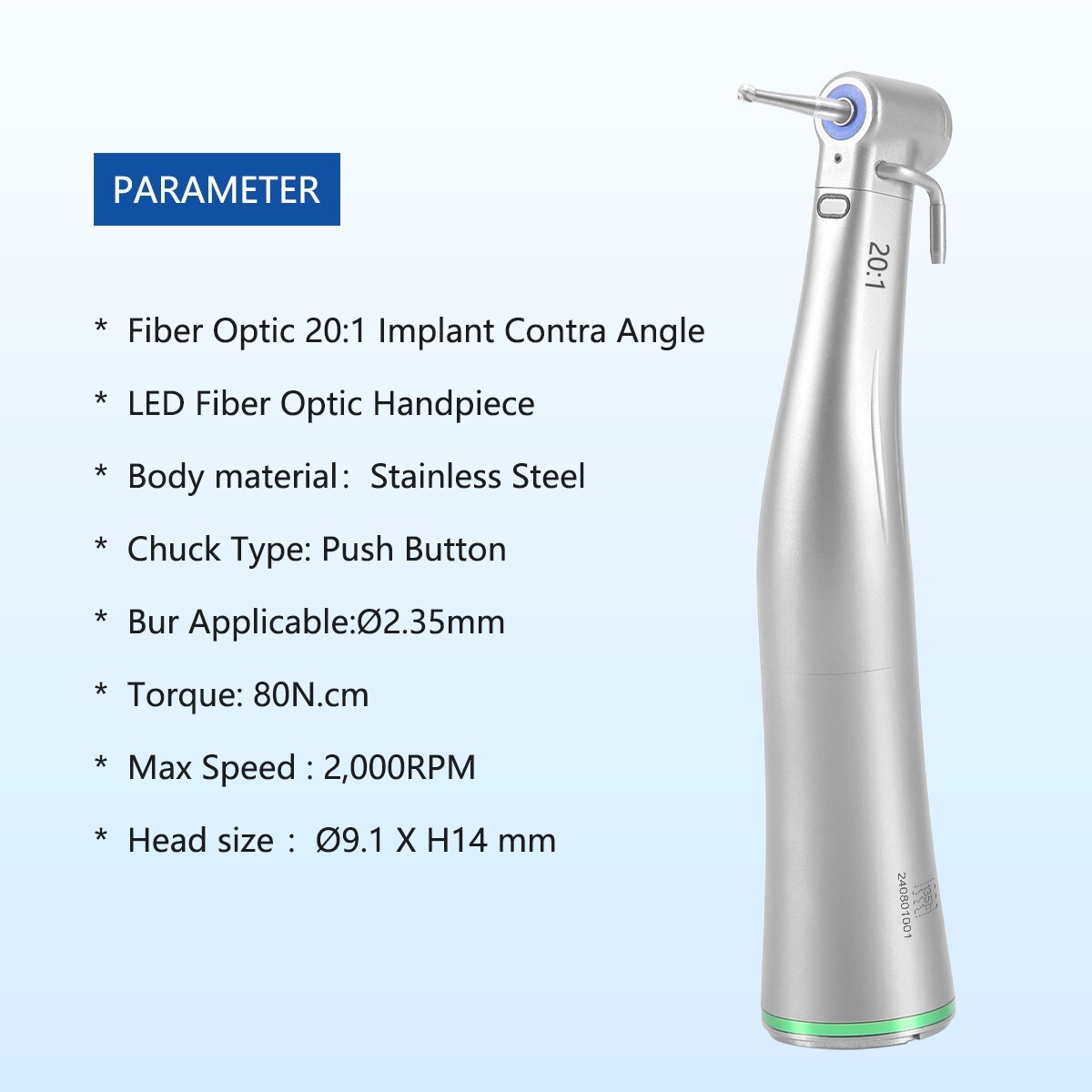 AZDENT Dental Implant Handpiece 20:1 LED Contra Angle Fit For NSK Implant Motor