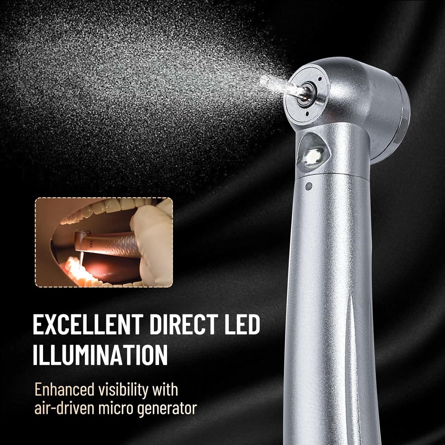 Dental LED Fiber Optic E-Generator High Speed Handpiece 3 Way Spray Push 4 Holes