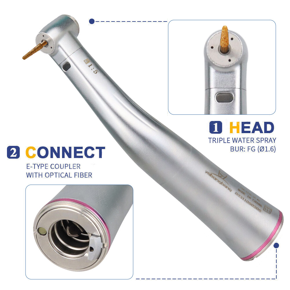 NSK Style Dental 1:5 LED Fiber Optic Contra Angle Internal Water Mini Head