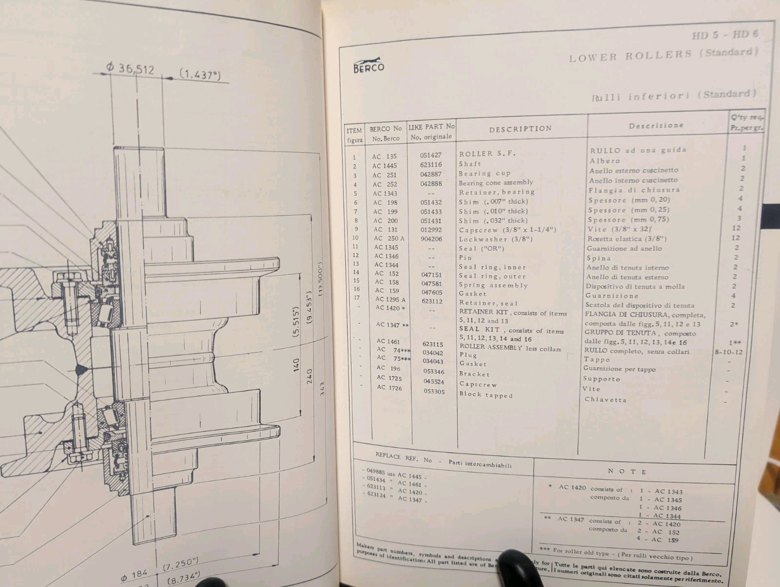 1967 Berco Allis-Chalmers Replacement Parts for Crawler Tractors Manual