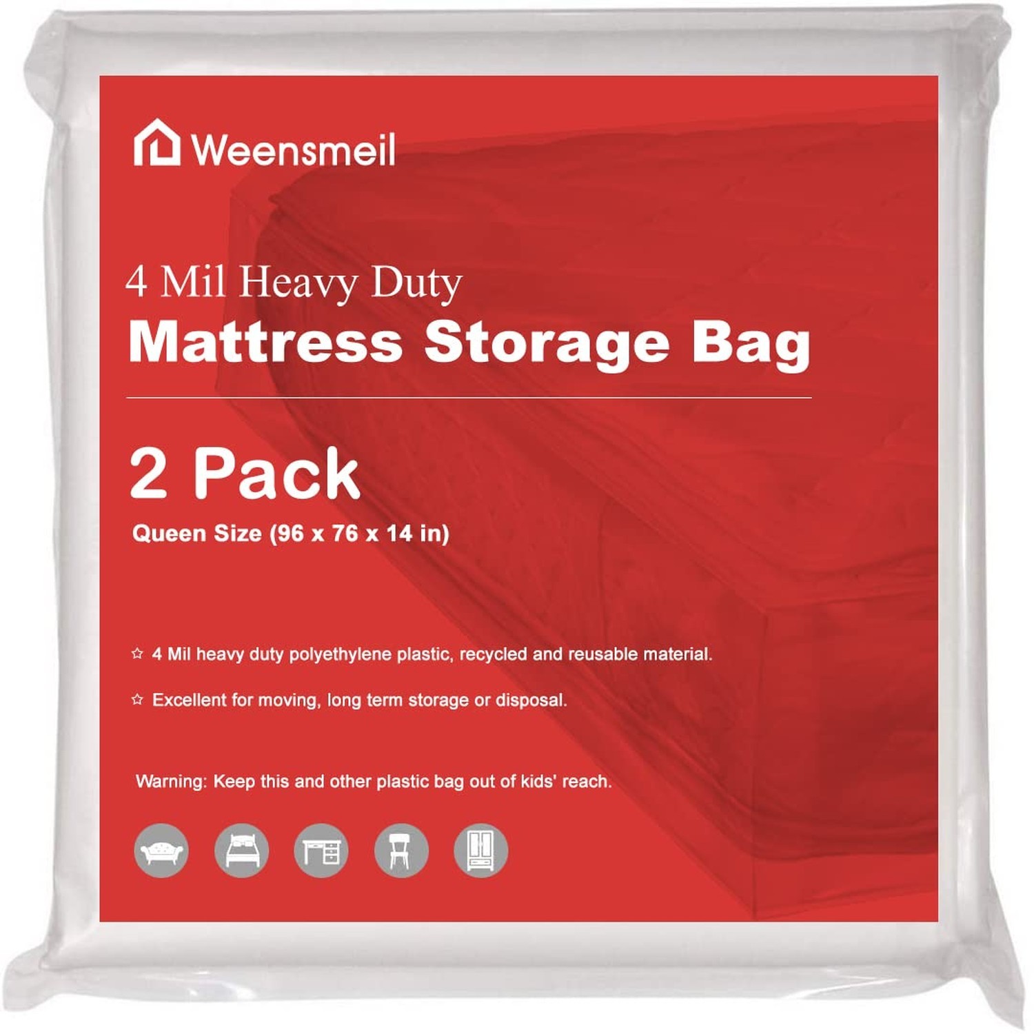 Mattress Bags for Moving and Storage, [2 Pack] 4 Mil Mattress Storage Bag, He…